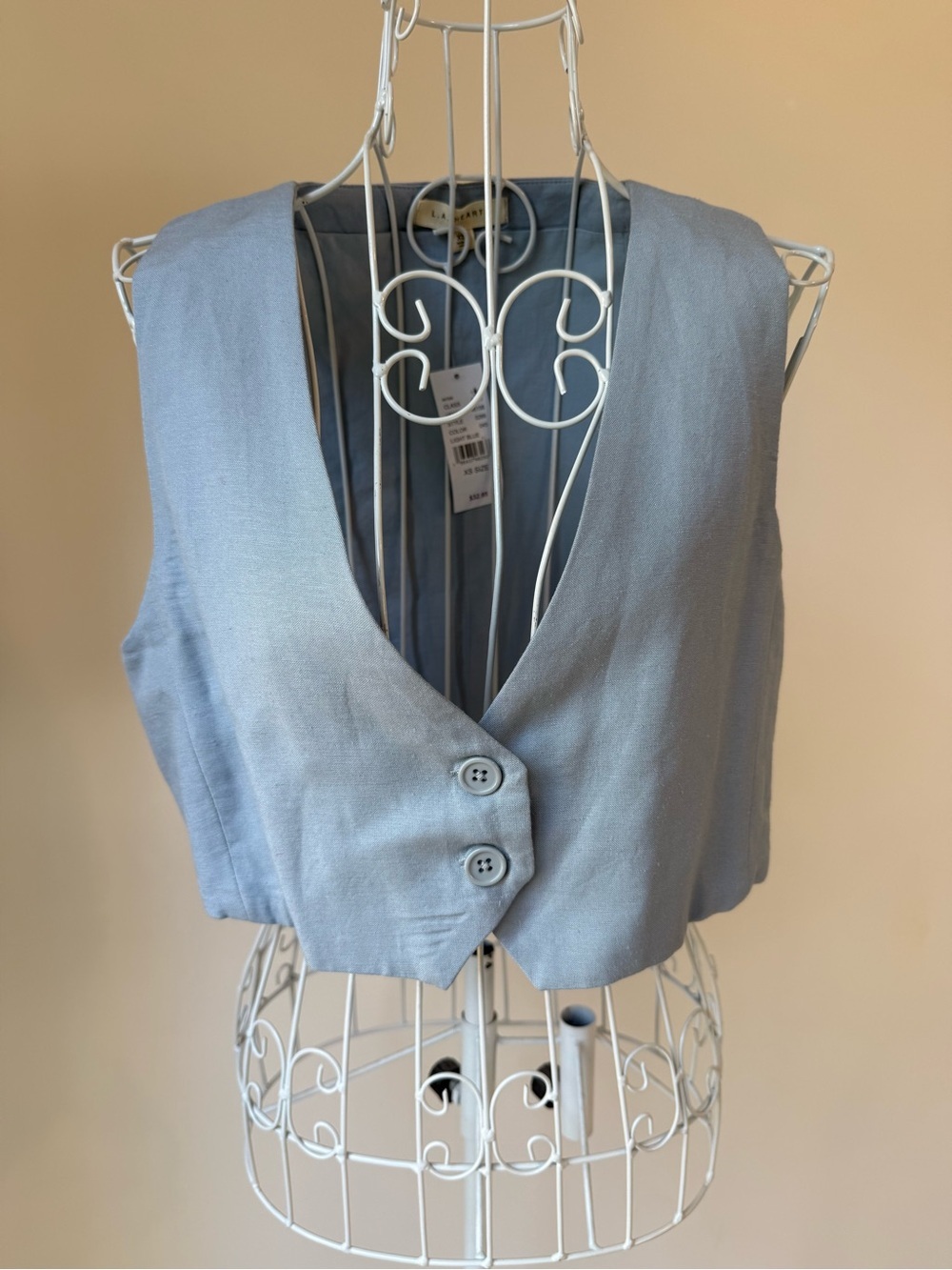 NWT L.A. Hearts Linen Blend Light Blue Cropped Vest XS Button Front Top
